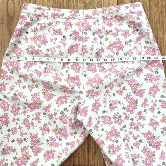 Vintage Villager High Rise Pink Floral Off White Straight Leg Cropped Pants - Picture 6 of 13